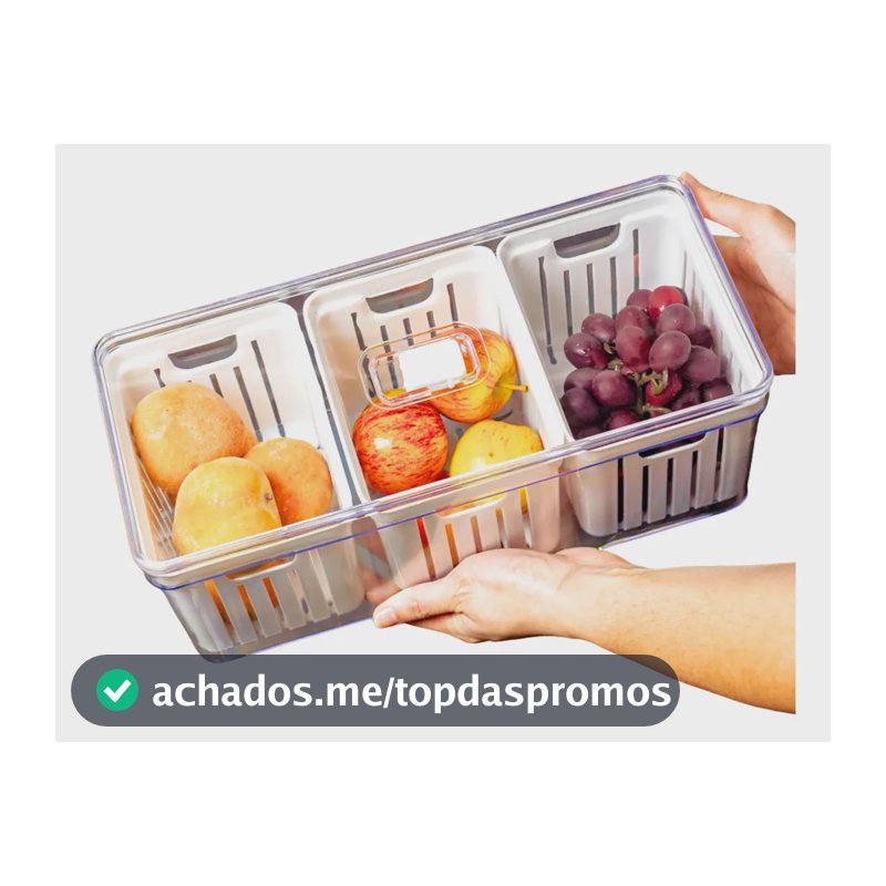 Organizador De Geladeira Grande Com 3 Cestos de Drenagem 6,8 L