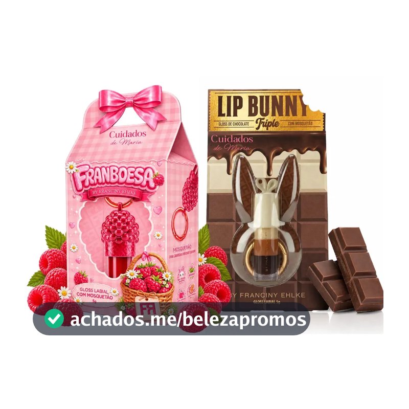 Kit Gloss Hidratante Labial Franboesa + Gloss Labial Lip Bunny Triple Chocolate - Fran By Franciny Ehlke - Cuidados de maria