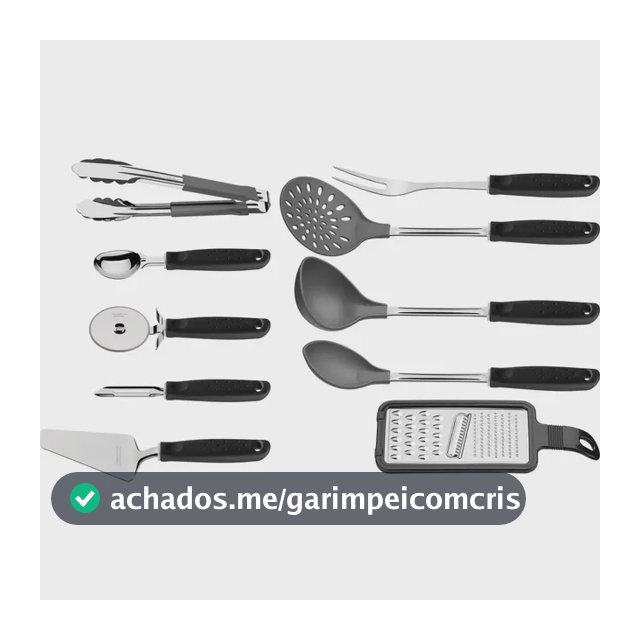 Jogo de Utensílios Tramontina Utilità com Lâminas em Aço Inox e Cabos em Polipropileno Preto 10 Peças
