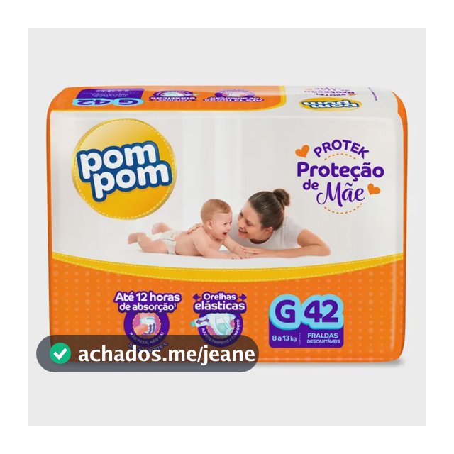 Fralda Pom Pom Protek G com 42 Unidades Para 12 Horas de Proteção