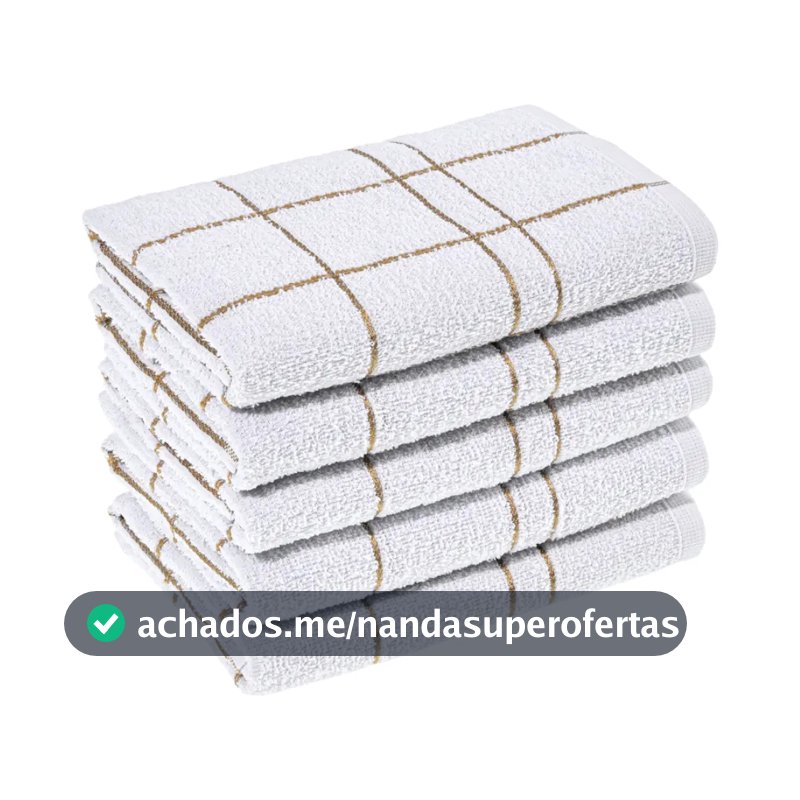 Kit 5 Pano Cozinha Louça Algodão Xadrez Branca Alta Absorção Branco Xadrez