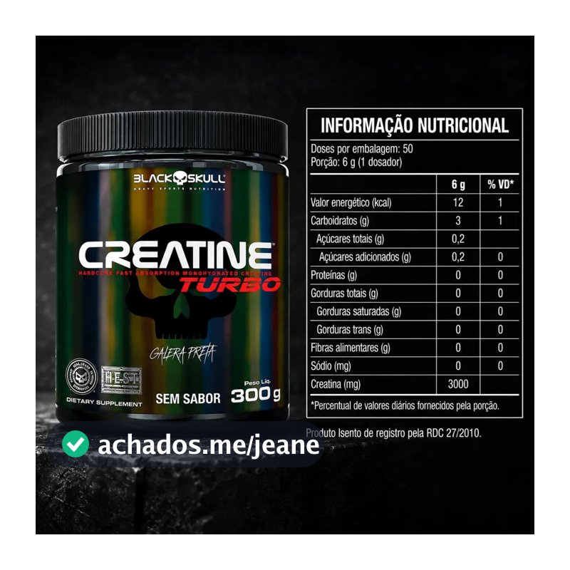 Creatina Black Skull Caveira Preta Turbo em pó Sem sabor x 300g
