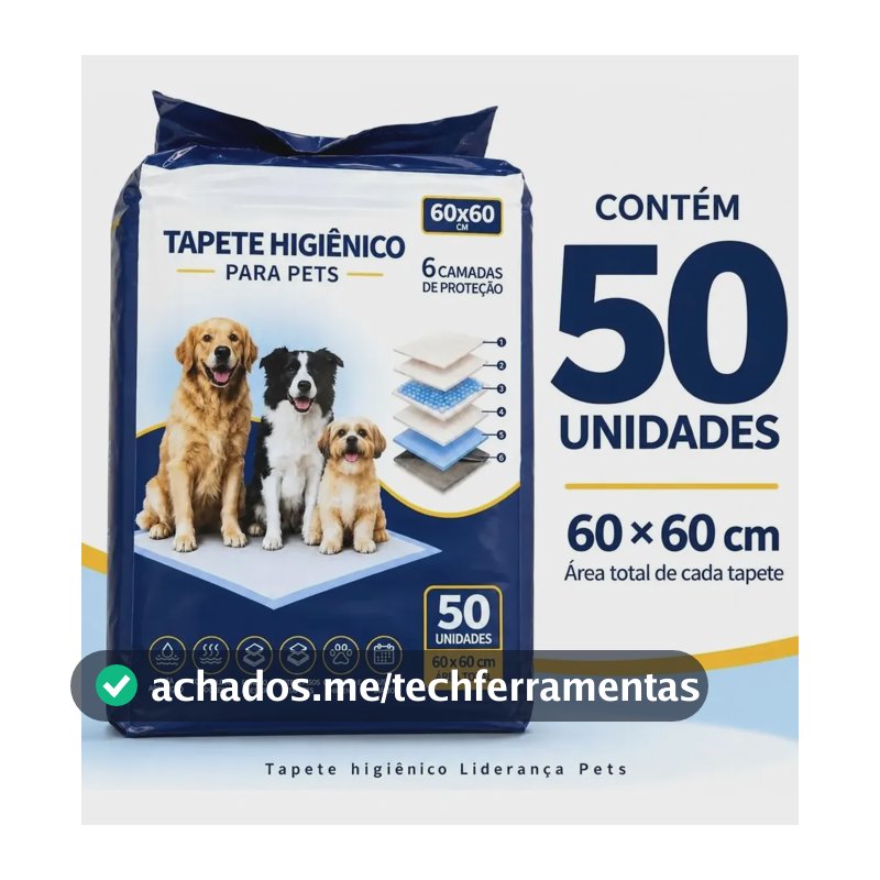 Tapete Higiênico Liderança Premium 60x60cm 50 Un 6 Camadas