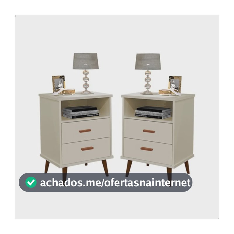 Kit 2 Mesa De Cabeceira Criado Pé Palito Retrô Quarto Itália Brilhante Off White