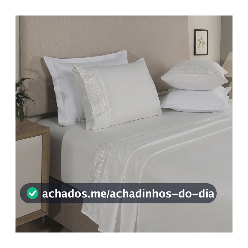 Jogo De Lençol Cama Casal 4 Peças 300 Fios Bordado Turim Percal Branco