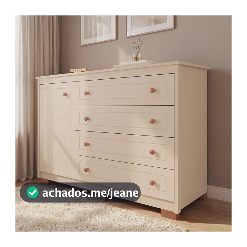 Cômoda Provenza 100% Mdf 1 Porta 4 Gavetas Off White