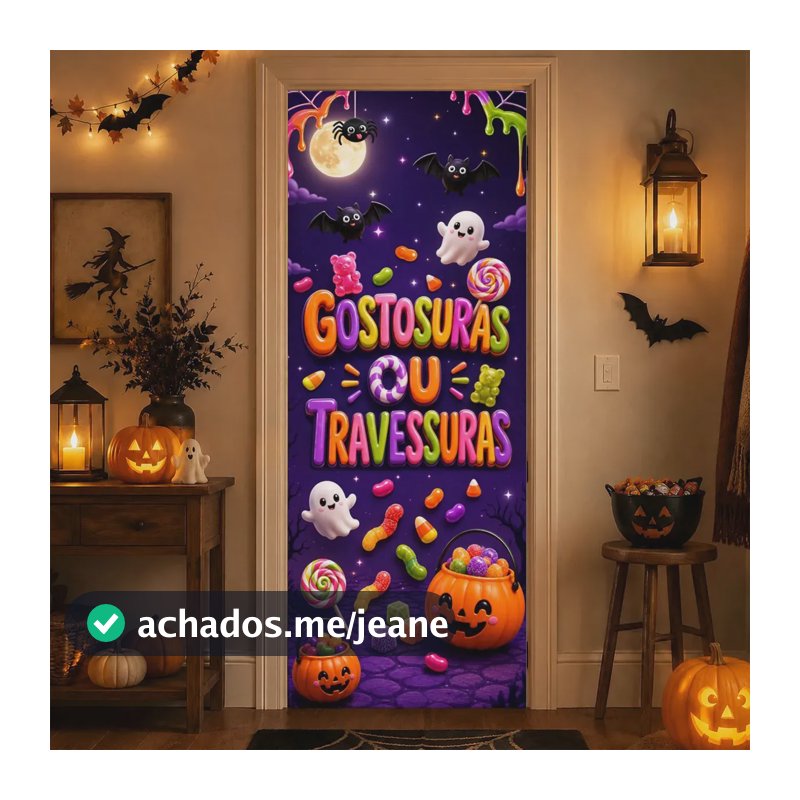 Capa de Porta Halloween Doces ou Travessuras Infantil Casa e Decoração de Festa Dia das Bruxas Enfeite de Porta Decorativa Veste Fácil Em Tecido