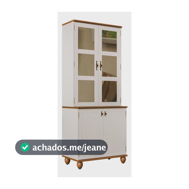 Cristaleira 4 Portas Com Tampo E Base De Madeira Igwt Off White/cinamomo