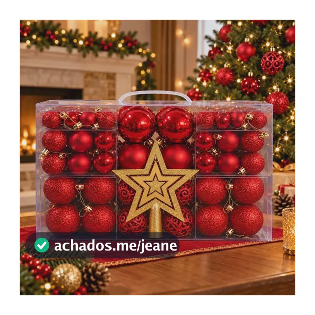 Kit 100 Bolas + Estrela Pendentes Para Decoração Árvore De Natal Bolinhas Lisas/foscas/glitter - Vermelho Premium Pítia