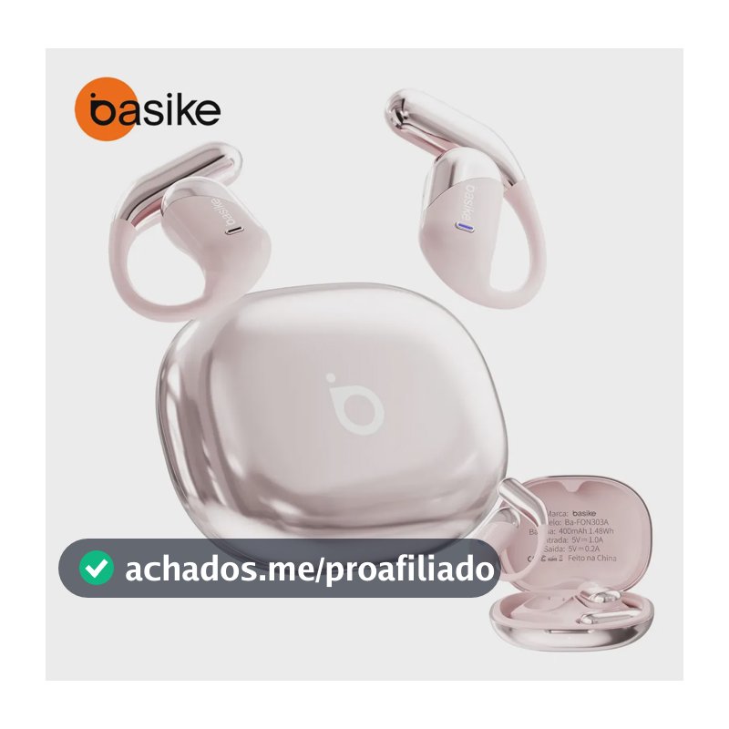 Fone de Ouvido Sem Fio Bluetooth 6.1 Esportivo OWS Com Ganchos Estéreo Hi-Fi com Microfone para Chamadas Claras, Controle de Volume Basike Fone Ouvido para Academia Corrida e Gamer, 100h Standby Rosa