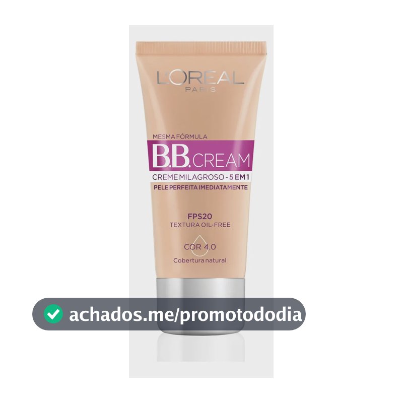 L'Oréal Paris Dermo Expertise BB Cream, Creme Milagroso 5 em 1, Cobertura Natural, Hidrata e Uniformiza a Pele, Oil Free, FPS 20 e Acabamento Matte, 30ml