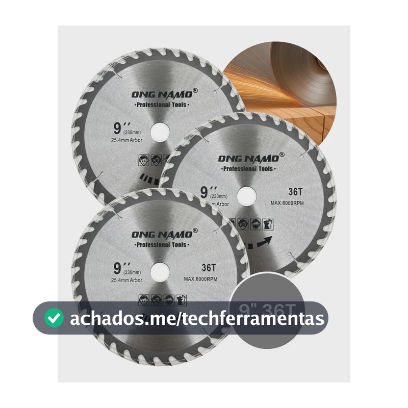 Kit 3 Disco Serra Circular Lâmina de Corte Madeira 230mm x 25.4mm 36t 9 Polegadas 36 Dentes