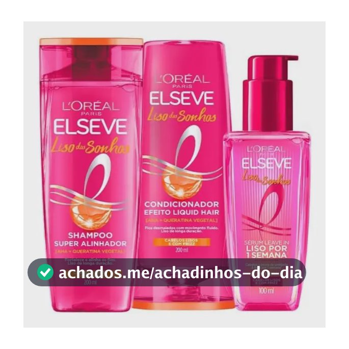 L'Oréal Paris Elseve Liso dos Sonhos Kit Shampoo, Condicionador e Sérum, com Tecnologia Ativada por Calor para um Liso por 1 Semana, Efeito Antifrizz e Barreira Protetora Contra Umidade