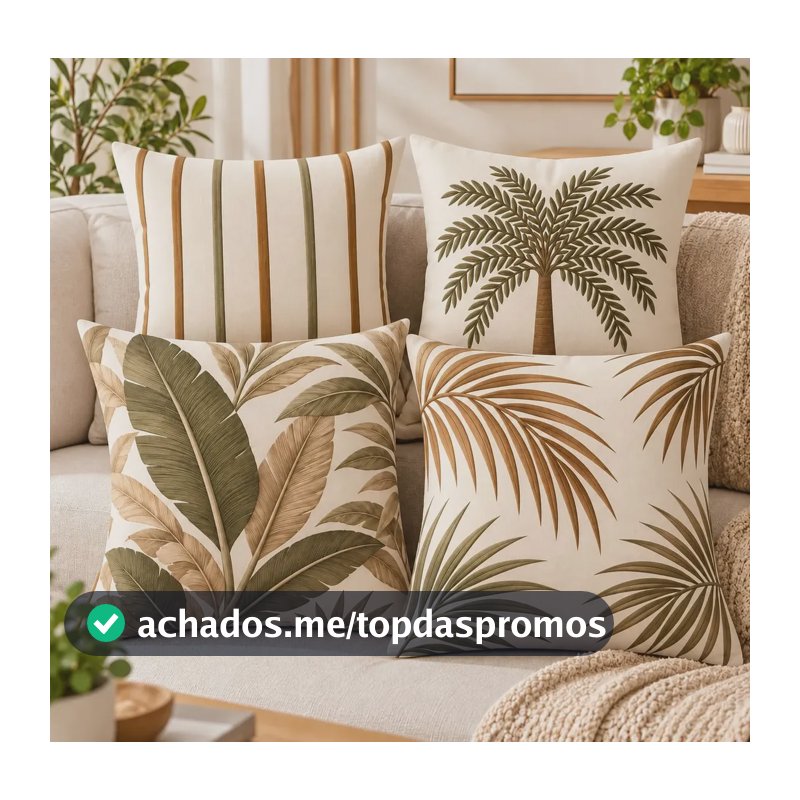 Kit 4 Capas Para Almofadas Folhagens Boho Sofisticado Folhagem Boho