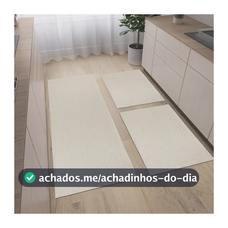 Tapetes Kit Cozinha Passadeira Capacho 3 Peças 100% Algodão Antiderrapante Multiuso Lavável