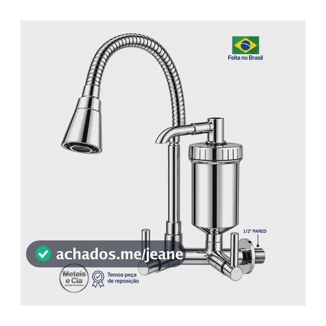 Torneira Cozinha Gourmet Com filtro Parede Gourmet Acabamento Cone Cromado