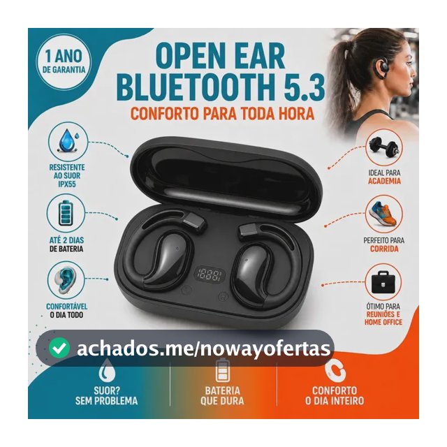 Fone De Ouvido Bluetooth Sem Fio Tws Open Ear Esportivo Display Digital Caixinha Case Carregadora Tipo C Compatível iPhone Samsung Xiaomi Android Para Corrida Academia Com Microfone Anatel Preto 3tech