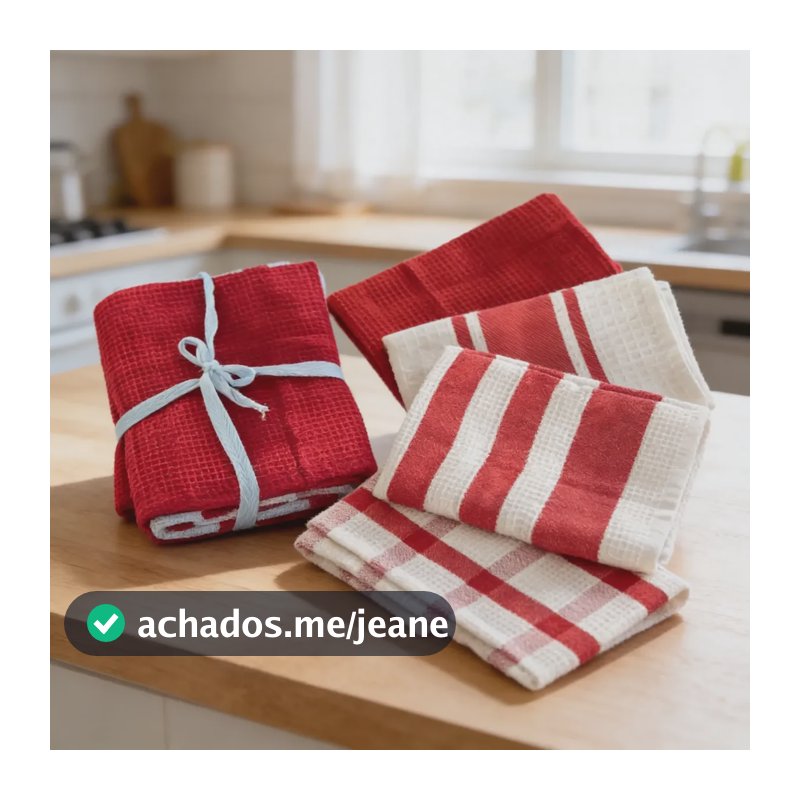 Kit 4 Panos Prato Copa Algodão 60x40cm- Atoalhado Vermelho E Branco Listras