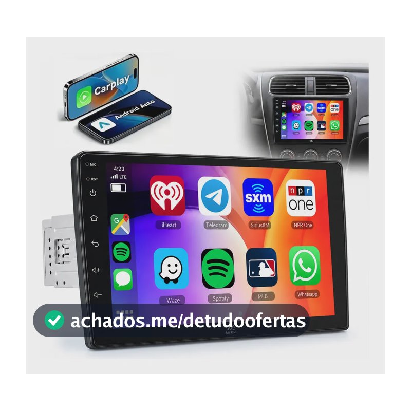 Multimidia Universal 9' 1 Din Carplay Android Auto Qled Preto