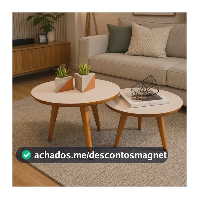 Conjunto Mesa De Centro Para Sala Lateral Redonda Pés Palito