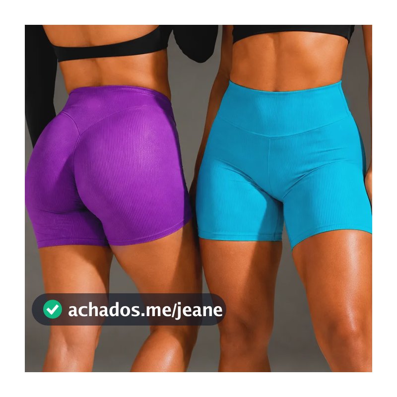 Kit 2 Shorts Canelado Feminino Veludo Cintura Alta Fitness Roxo+azul M M