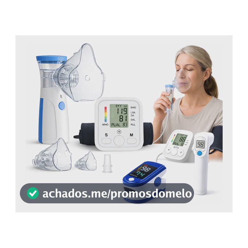 Kit 4 Em 1 Aparelho Pressão Termômetro Inalador Oxímetro Branco