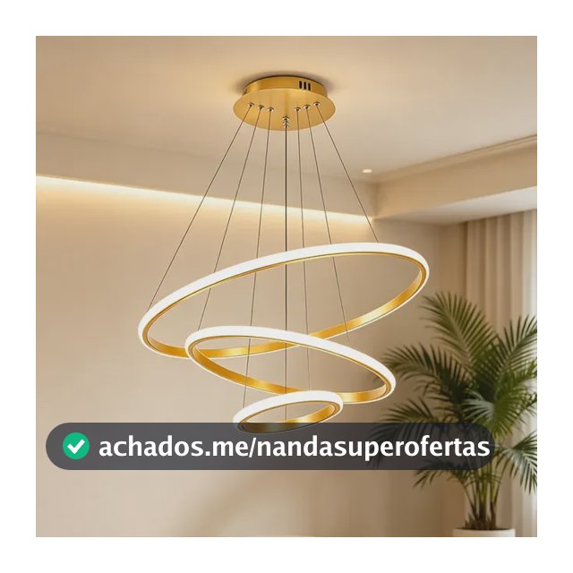 Lustre Led Sala Moderno 60w, 3 Arcos Pendente Luminária Teto 127/220v Dourado