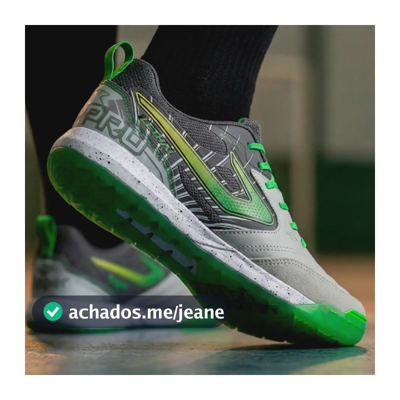 Chuteira Futsal Topper Lethal Em Couro Com Amortecimento Cinza/verde 40 Br