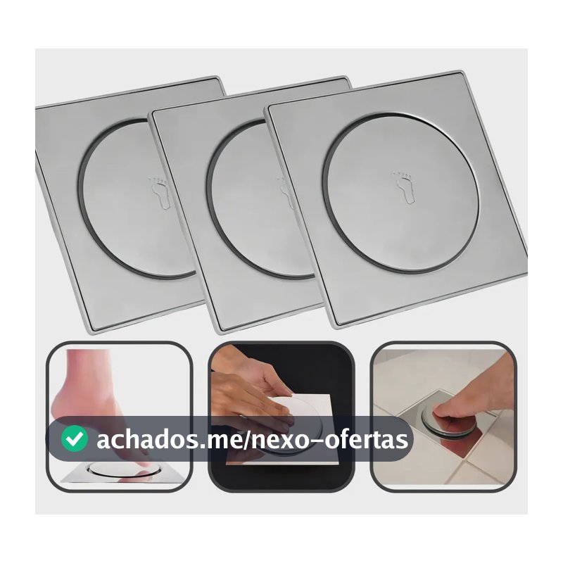 Kit 3 Ralos Click Dami 10x10 Inteligente Pop Up Inox Oculto Invisível Para Banheiro E Cozinhas Acabamento Premium