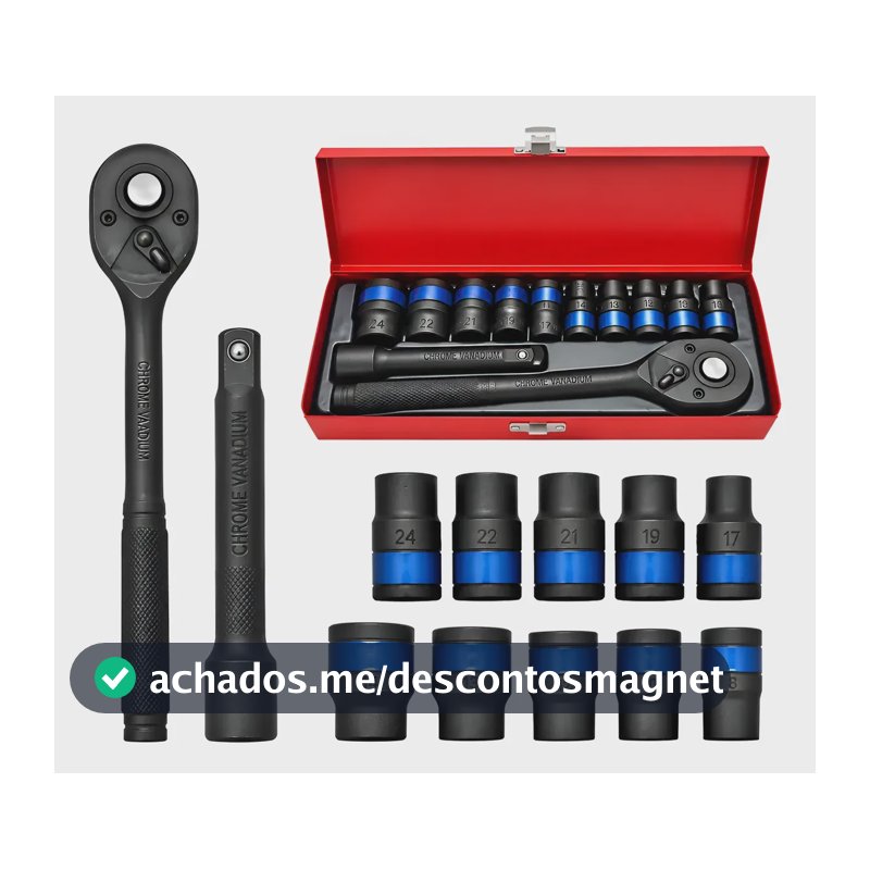 Kit Soquete 1/2 Catraca 8-24mm 12 Peças Com Extensão Preto