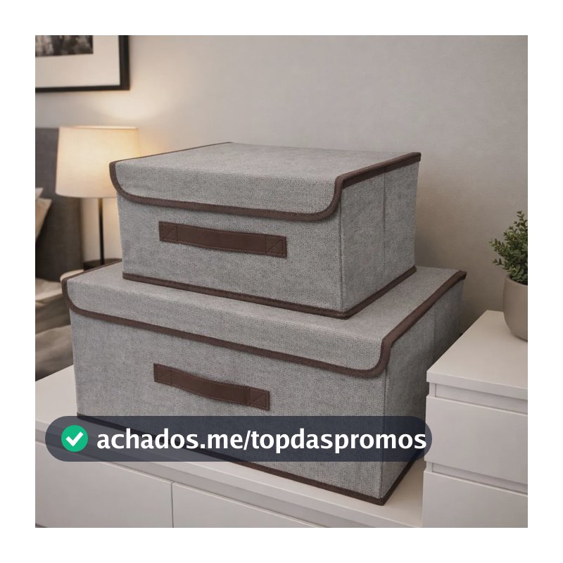 Kit 2 Caixas Organizadoras Tampa Tecido Guarda Roupa Armario Cinza-escuro Liso