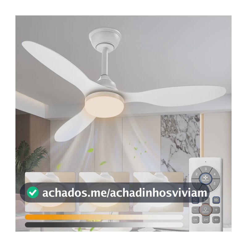 Ventilador de Teto Qfun 42" Com Luz LED, Controle Remoto e Motor DC Silencioso