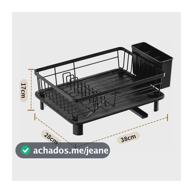 Escorredor Louça Preto Porta Talheres Bandeja Pratos Copos