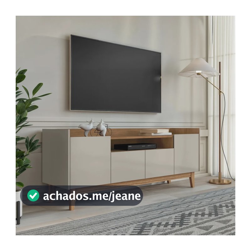 Rack Sala Quarto Tv 55 Bancada Base Maciça Madeira Porta Mdf Cor Off White Cedro