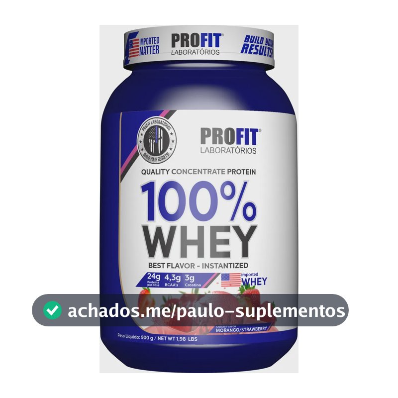 Whey Concentrado 100% Quality com Creatina BCAA Profit Pote 900g Sabor Morango