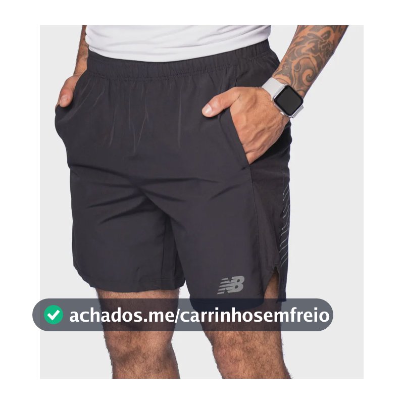 Bermuda Masculina New Balance Tenacity Logo 7 Preto Preto Gg
