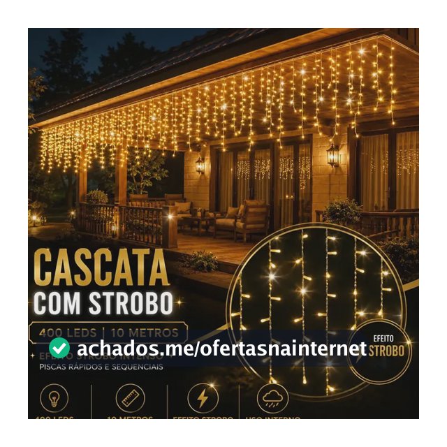 Pisca Cascata 400 LED Com Efeito Flash Strobo 10m Proteção IP44 Prova D'água Luz Branco Quente Decoração Natal