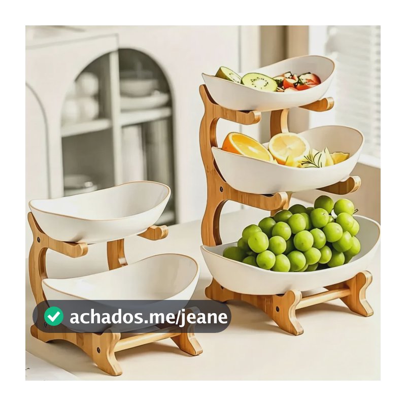 Fruteira De Mesa Dupla Organizador Frutas Legumes Branco 3 Andares