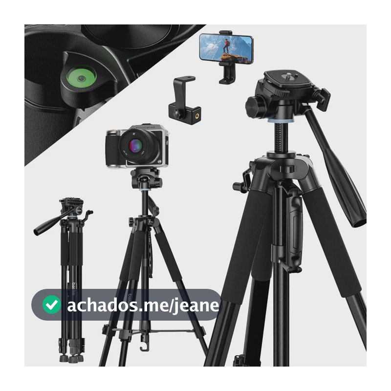 Tripé Profissional para Câmera e Celular 1.7m Basike– Cabeça 3 Vias 630° Panorâmico, Nível Bolha, Bolsa de Transporte,Suporte de Celular – Tripé Portátil de Alumínio para Fotografia, Live, Vlog