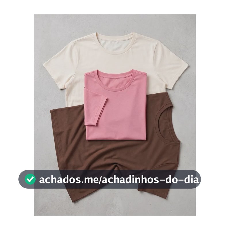 Kit 3 Camisetas Femininas Básicas Manga Curta Balse Off White / Marrom / Rosa P
