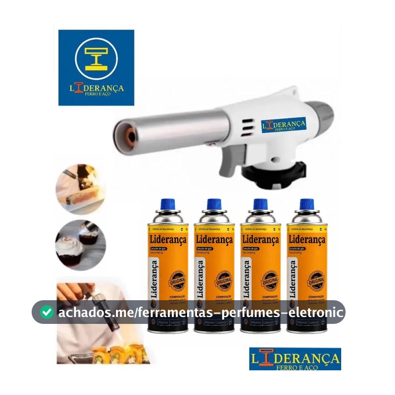 Kit Maçarico Portátil Automático Liderança Ferro E Aço para 1300°C com 4 Refis de Gás Butano