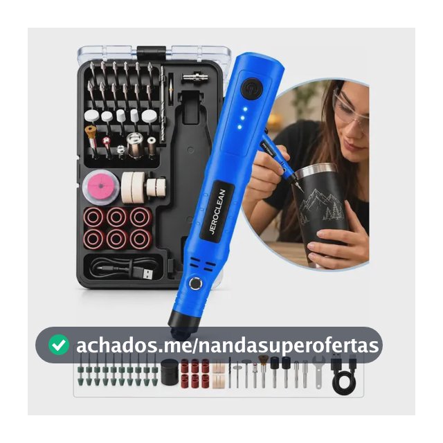 Mini Retífica Micro Retifica Profissional Kit 76 Em 1 Sem Fio Portátil Recarregável Multiuso Gravar Personalizar Copos Canecas Alianças Artesanato Lixadeira Corte Polimento Potente 3D Jeroclean