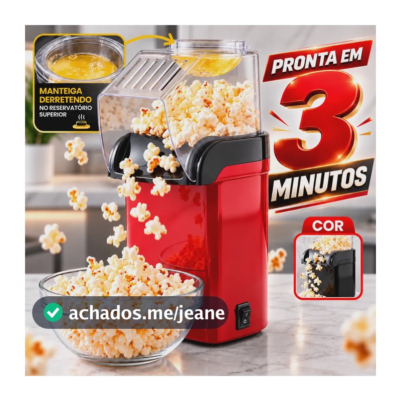 Pipoqueira Eletrica Sem Oleo Portátil Good Vision Compacta e Facil de Usar PopCorn Pipoca de Cinema em Casa - Cor Vermelho