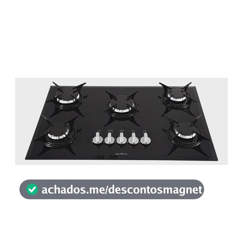 Cooktop Britânia BCT5P 5 Bocas a Gás Preto de Embutir Bivolt