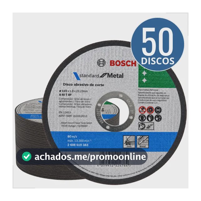 Kit Discos De Corte Bosch 4.1/2 Para Aço Inox E Metal Kit Com 50