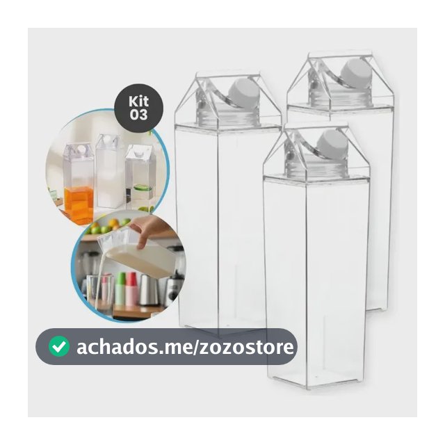 Kit 3 Garrafa Formato Caixa De Leite Suco Agua C/tampa 500ml Transparente