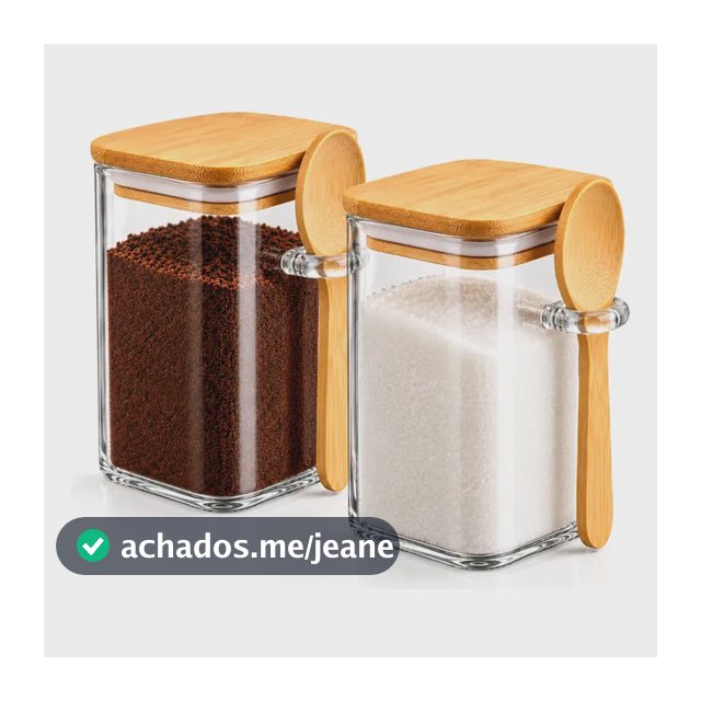 Kit 2 Potes Herméticos Vidro 350ml Tampa Bambu Com Colher Transparente