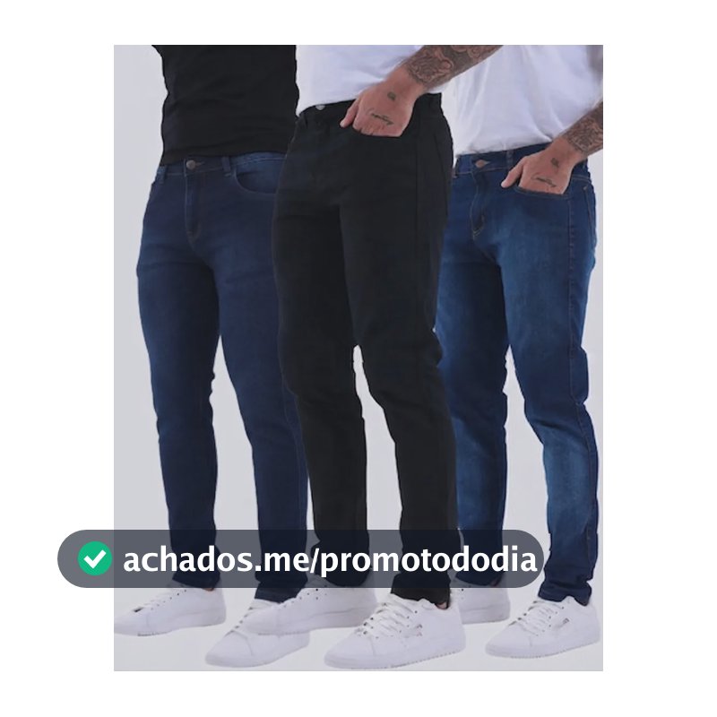 Kit 3 Calças Jeans Masculina Super Skinny Com Elastano Lycra Escura-preto- Azul Escuro Liso 46