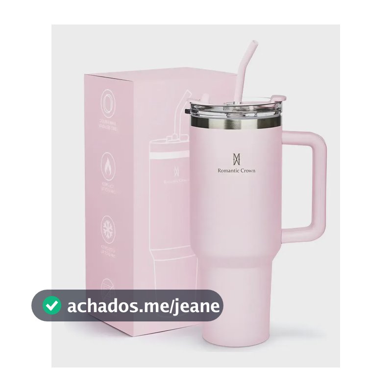 Copo Térmico Gigante 1,2l Inox Com Tampa Inox Canudo Escova Rosa Cor Pura / Material Fosco
