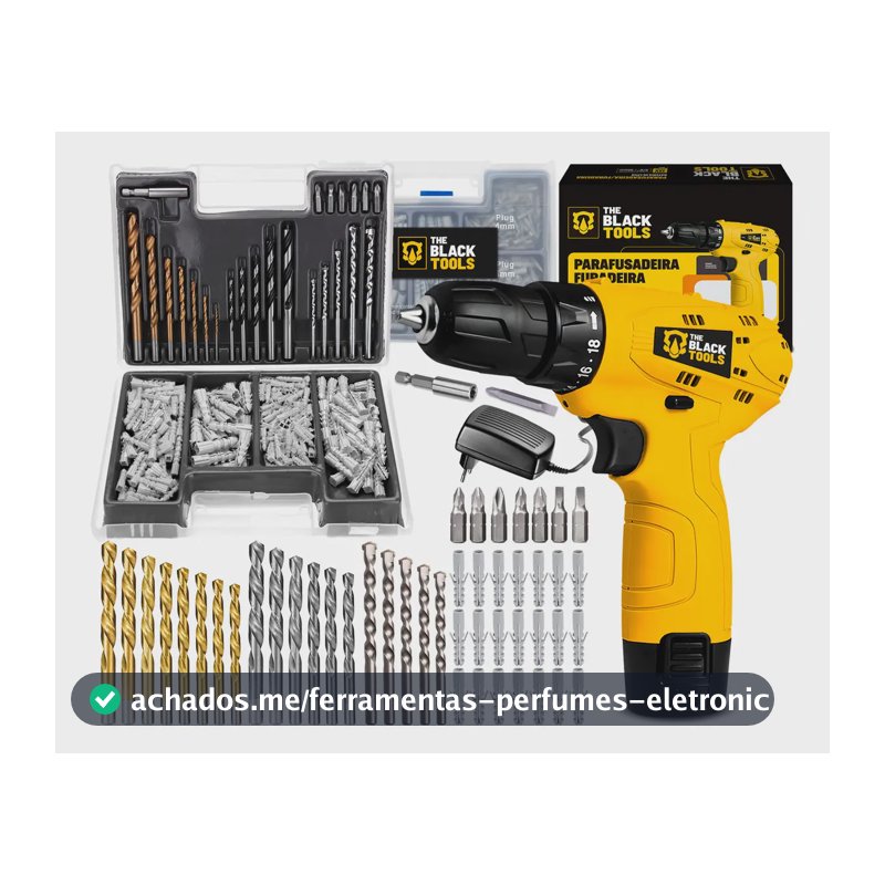 Parafusadeira Furadeira 3/8 A Bateria Tb12a The Black Tools Jogo Brocas E Buchas 300 Peças